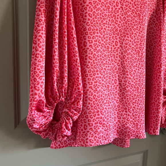 Adrienne Pink Leopard Cheetah Print Long Balloon Sleeve Blouse Top Size Large - Picture 2 of 6